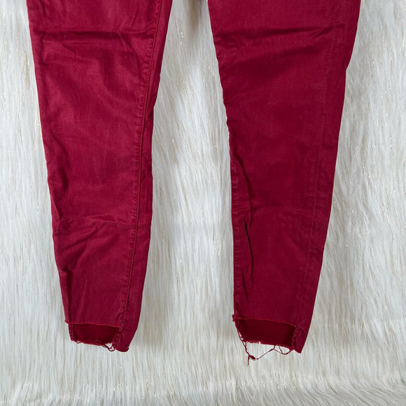 7 For All Mankind Womens Ankle Gwenevere Cropped Jeans Maroon Stretch Frayed 27 - Picture 2 of 9